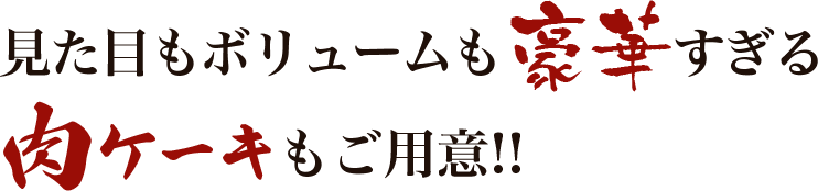 見た目もボリュームも豪華すぎる肉ケーキもご用意!!